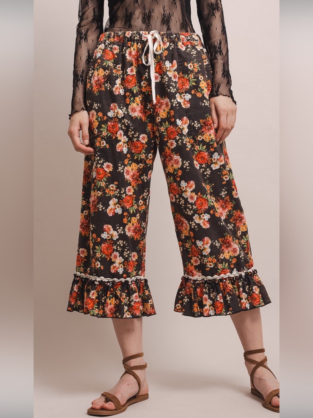 308 ❤️BlueVelvet elastic waist ruffle hem pants